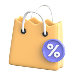 Shopping Bag with Discount Percentage Symbol 3D Icon