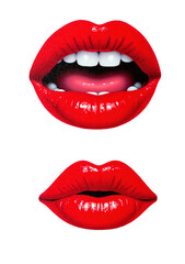 Obraz premium Red lips speaking and closed lips on a white background 