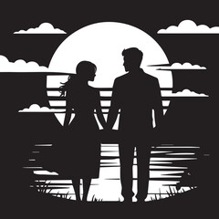 Couple holding hands, man and woman dating, vector silhouette. People in love