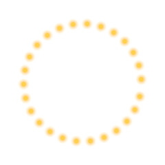 Glowing yellow circle of led lights forming a bright round border and illuminated frame with neon light ring and abstract circular retro aura on transparent background