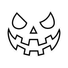 Vector line art icon silhouette of carved Halloween pumpkin face isolated on white background.	