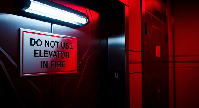 Elevator Sign Warning Against Use During Fire: Safety and Emergency Protocol Concept