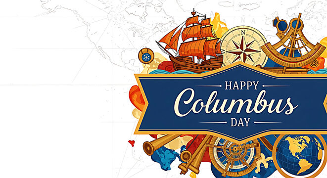 Vintage sailing ship compass astrolabe and globe for Columbus Day vintage ship tall ship