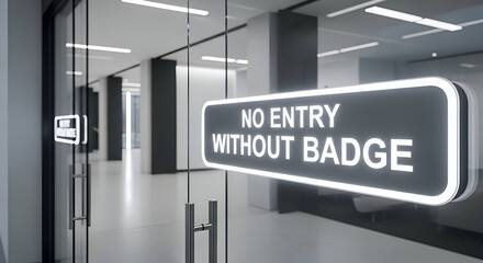 Entrance Restriction Signage Illuminated On Glass Door In Modern Office Architecture