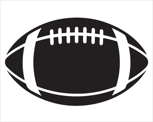 Black American football ball icon isolated on white background, minimalist vector illustration of rugby ball silhouette, sports equipment symbol for game, competition, and athletic design