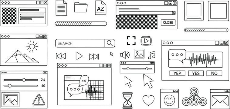 Retro user interface elements vector design for app and web editable vector