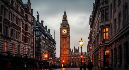 Iconic London Landmark Big Ben Illuminated at Dusk