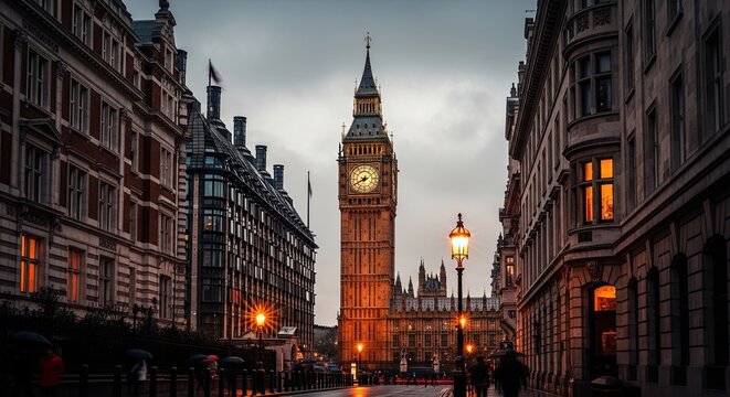 Iconic London Landmark Big Ben Illuminated at Dusk
