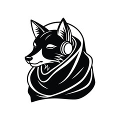 Dhole head wrapped in warm sheet with headphones vector art illustration