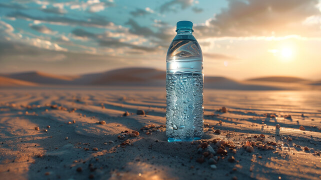 botella de agua en el desierto
