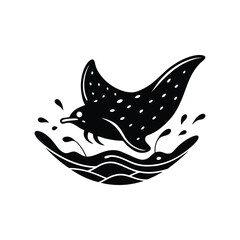 Eagle ray jumping out of water with splashing waves vector art illustration