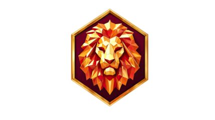 Geometric lion head emblem on a transparent background design element