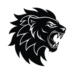 Fierce lion mascot head roaring with aggression tattoo style vector art illustration