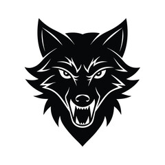 Highly detailed angry wolf mascot head illustrated in black ink vector art illustration