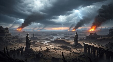 Apocalyptic Wasteland Under Stormy Skies