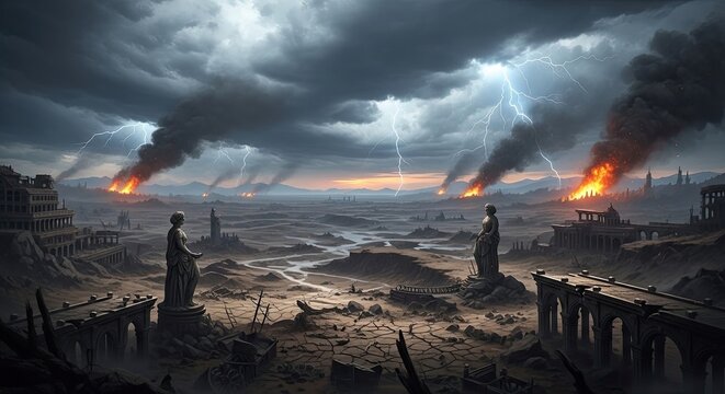 Apocalyptic Wasteland Under Stormy Skies