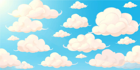 Seamless pattern of cartoon clouds in a blue sky vector illustration