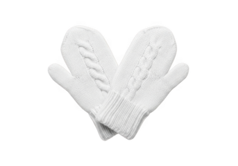 Winter white knit mittens gloves clipart, warm wool handwear fashion accessory, knitted pattern, seasonal apparel, christmas holiday isolated on transparent background