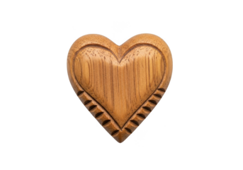 Detailed wooden carved heart shape design element, decorative wood heart, love symbol, valentine, isolated on transparent background