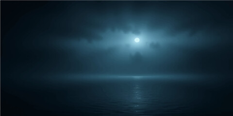 Abstract blue light texture of dark night sky and ocean smoke with storm clouds
