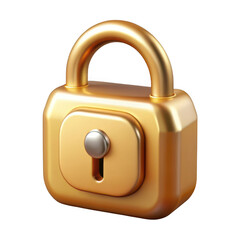 Golden padlock security illustration, shiny lock icon, safety symbol, protection, privacy, access, secure, secret isolated on transparent background