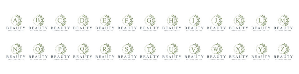 collection of Initial letter a to z cosmetics beauty fashion logo design, green leaves natural logo graphics concept