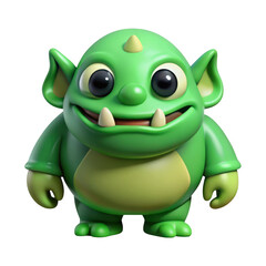 Obraz premium Cute green goblin monster cartoon character illustration, fantasy creature clipart, game asset, digital art, 3d rendering, isolated on transparent background