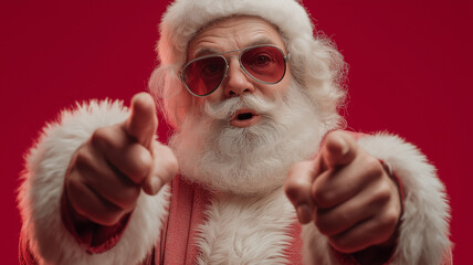 Obraz premium A stylish Santa Claus with sunglasses spreads holiday joy in a fun and festive manner Generative AI