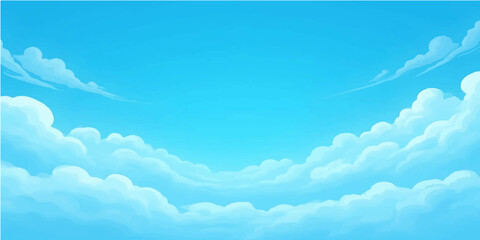 Bright blue sky background with white, puffy summer clouds forming a beautiful cloudscape