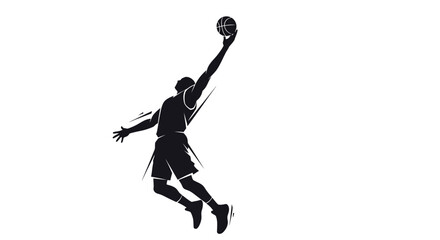 Dynamic basketball player silhouette soaring for the slam dunk, perfect for sports branding and athletic designs with a modern, powerful feel © Uresha