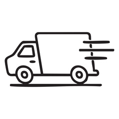 A Black and White Line Drawing of a Delivery Van Conveying Swiftness and Efficiency in Transport Services Illustration