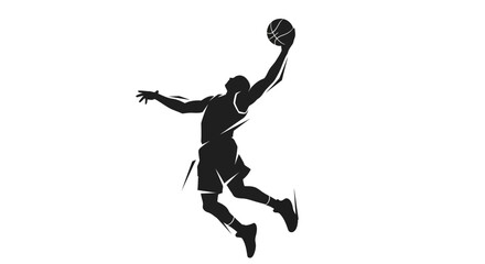 Dynamic basketball player silhouette soaring for a slam dunk shows the power of athleticism and sport in a modern and impactful design