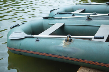 Inflatable raft in the lake.