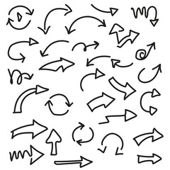 Collection of hand drawn doodle arrows pointing in various directions and styles