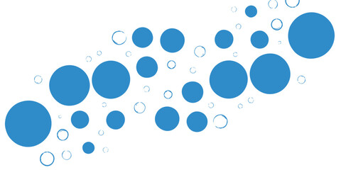Clear blue water drops and bubbles create a fresh, clean, transparent pattern and texture