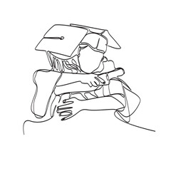 Continuous Line Drawing of the back view of two people hugging to celebrate their graduation