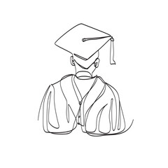 Continuous Line Drawing of the back view of a single man in a graduation gown