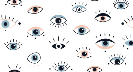 An abstract pattern of many eyes staring in different directions with diverse sizes and colors

