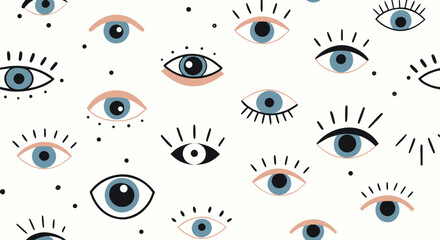 An abstract pattern of many eyes staring in different directions with diverse sizes and colors

