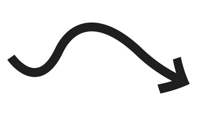 Curved arrow pointing right isolated on white background