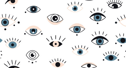 An abstract pattern of many eyes staring in different directions with diverse sizes and colors

