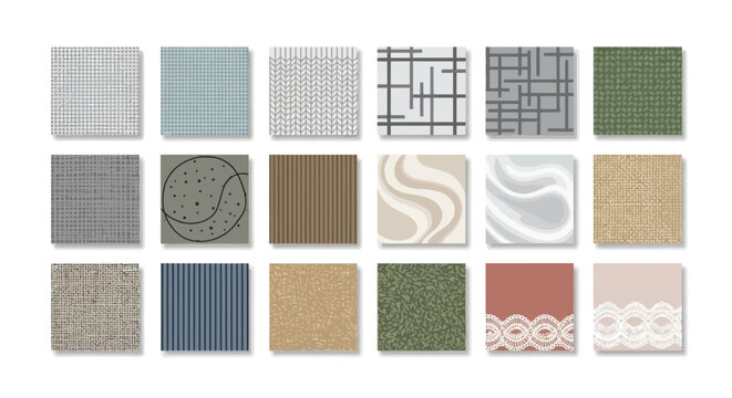 Collection of diverse fabric swatches showcasing various textures and patterns.