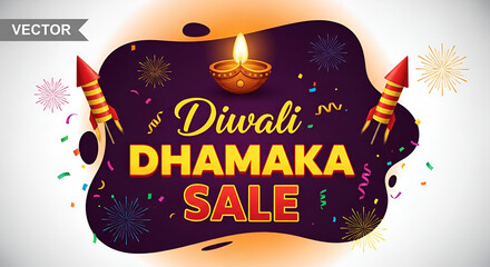 Diwali dhamaka sale festive offer with fireworks and diya, celebrating indian festival of lights with shopping discounts and promotions