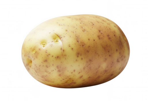 Oval potato with brown speckles isolated on a transparent background