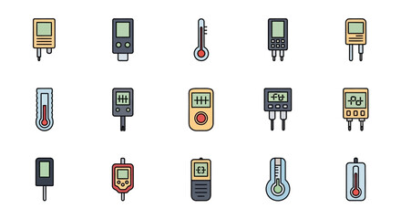 Collection of various digital and analog thermometers and measurement devices.
