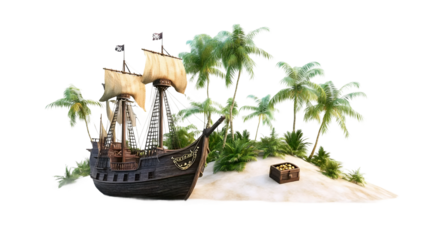 Deserted Island Pirate Ship Scene