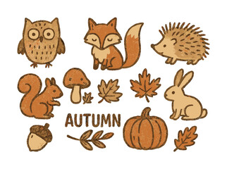 Fototapeta premium Vector Whimsical autumn forest animals and elements illustration