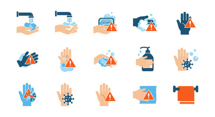 Hand Hygiene Icons - Washing, Sanitizing, and Protection.