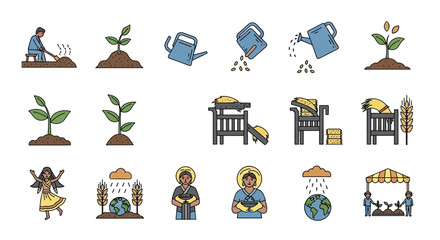 Icons Depicting Agriculture and Farming Practices.