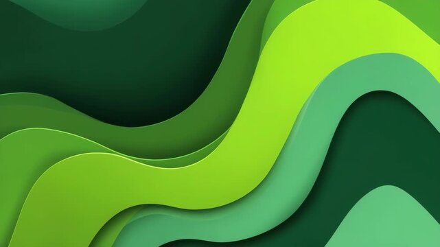 Abstract green layered waves with smooth gradient style on dark background, symbolizing fluidity, motion, and modern organic design